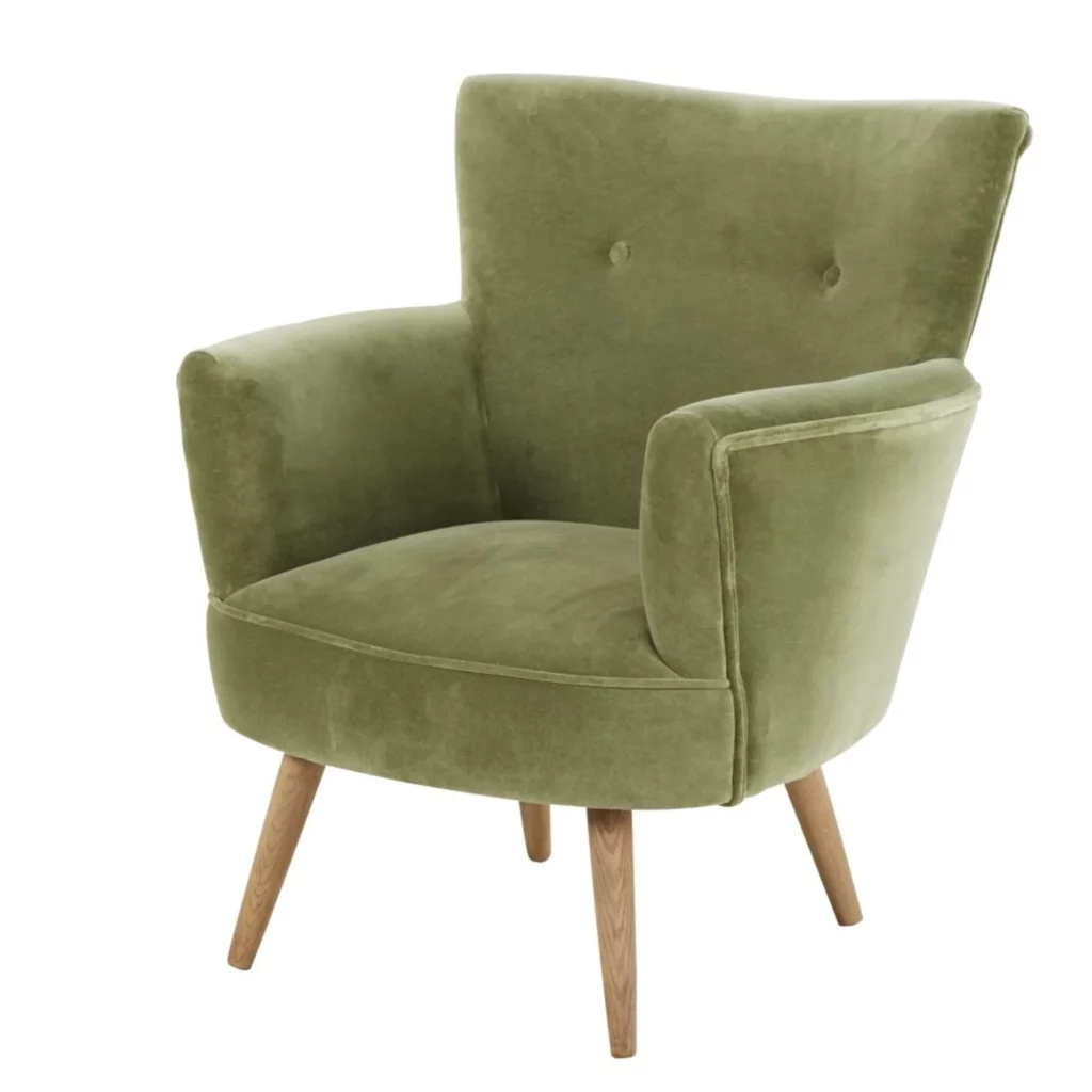 Fauteuil en velours vert kaki Sao Paulo