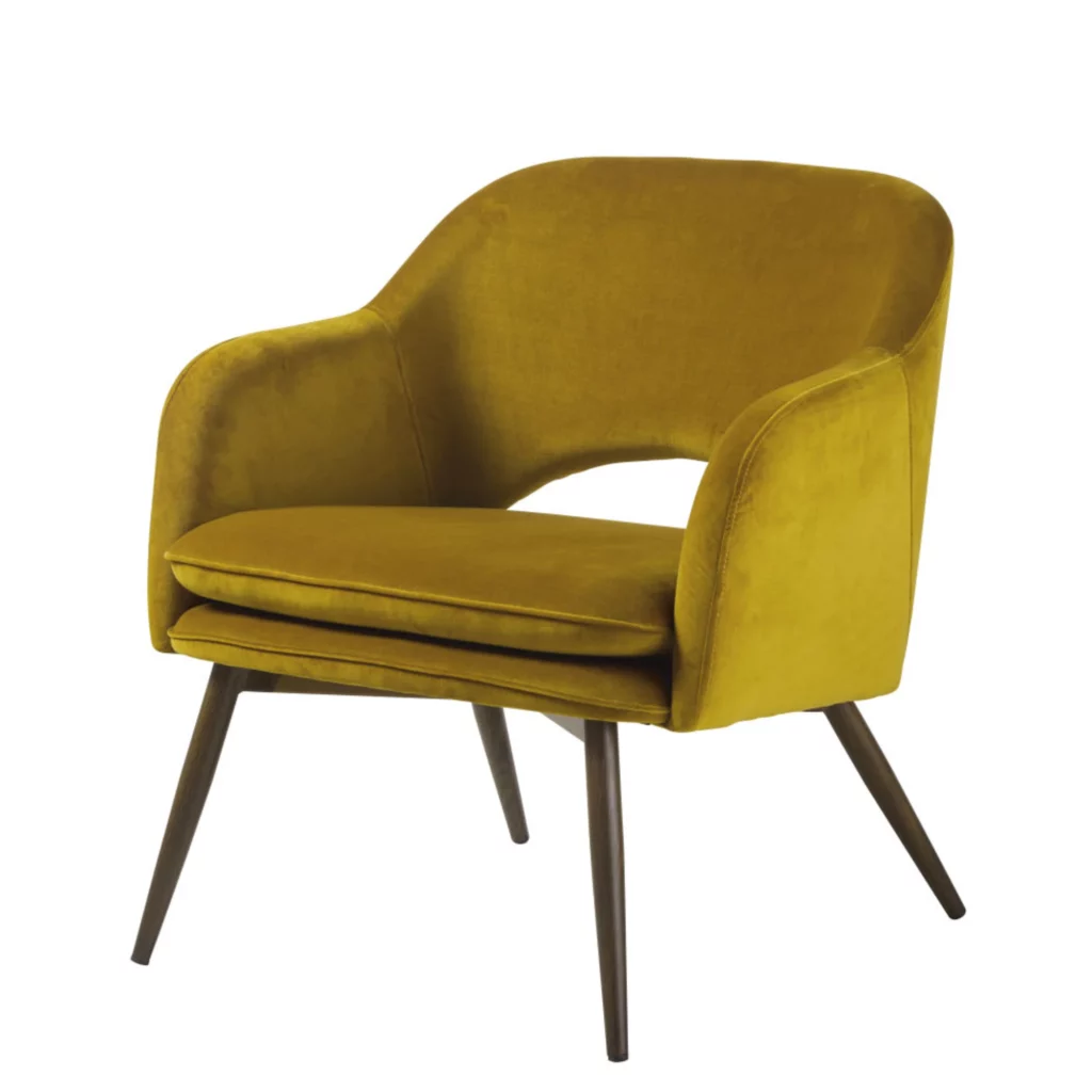 Fauteuil en velours jaune Sacha