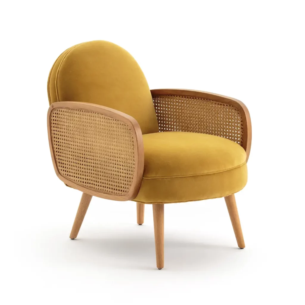 Fauteuil jaune en velours Buisseau