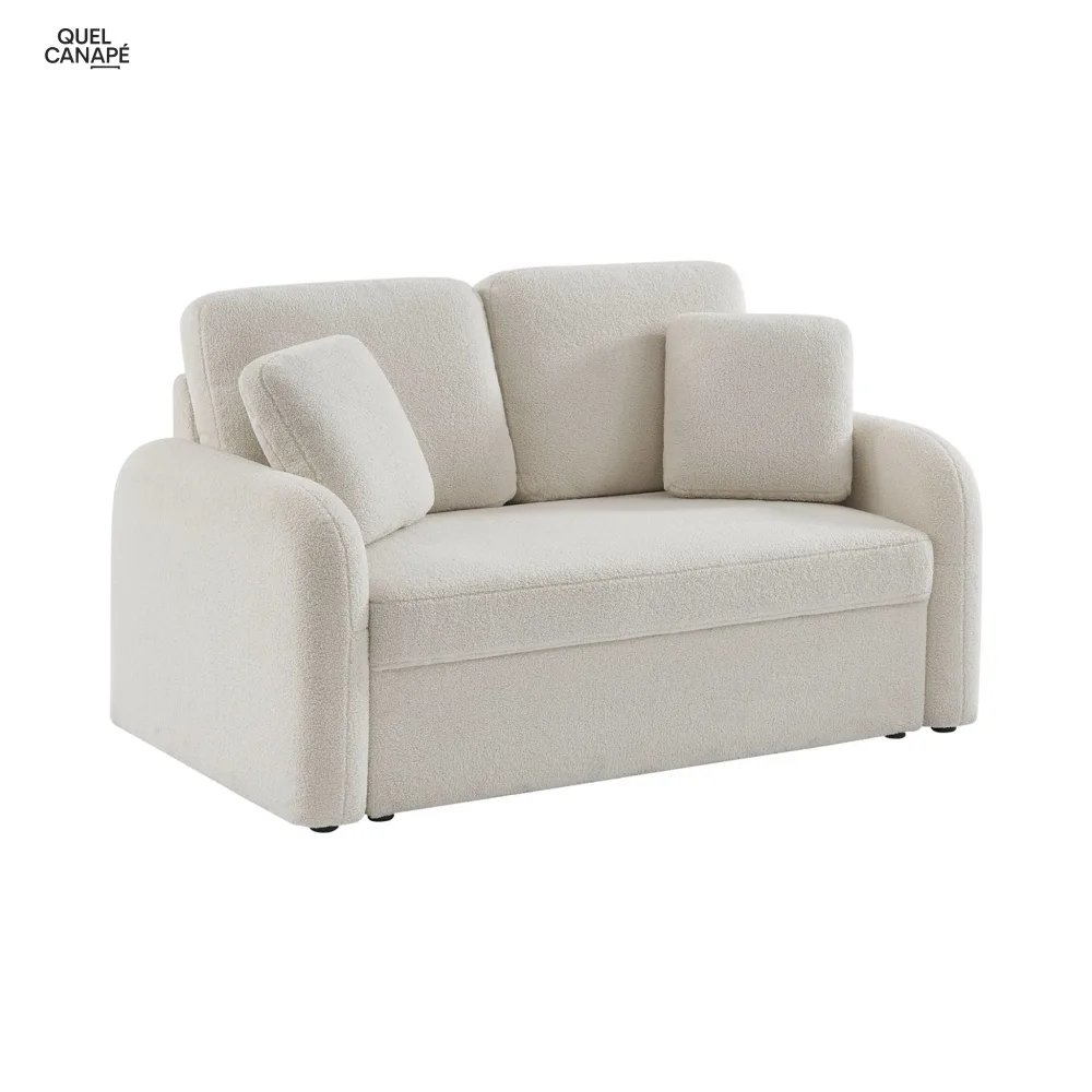 Canapé Milano 2 places cosy rond tissu bouclettes blanches