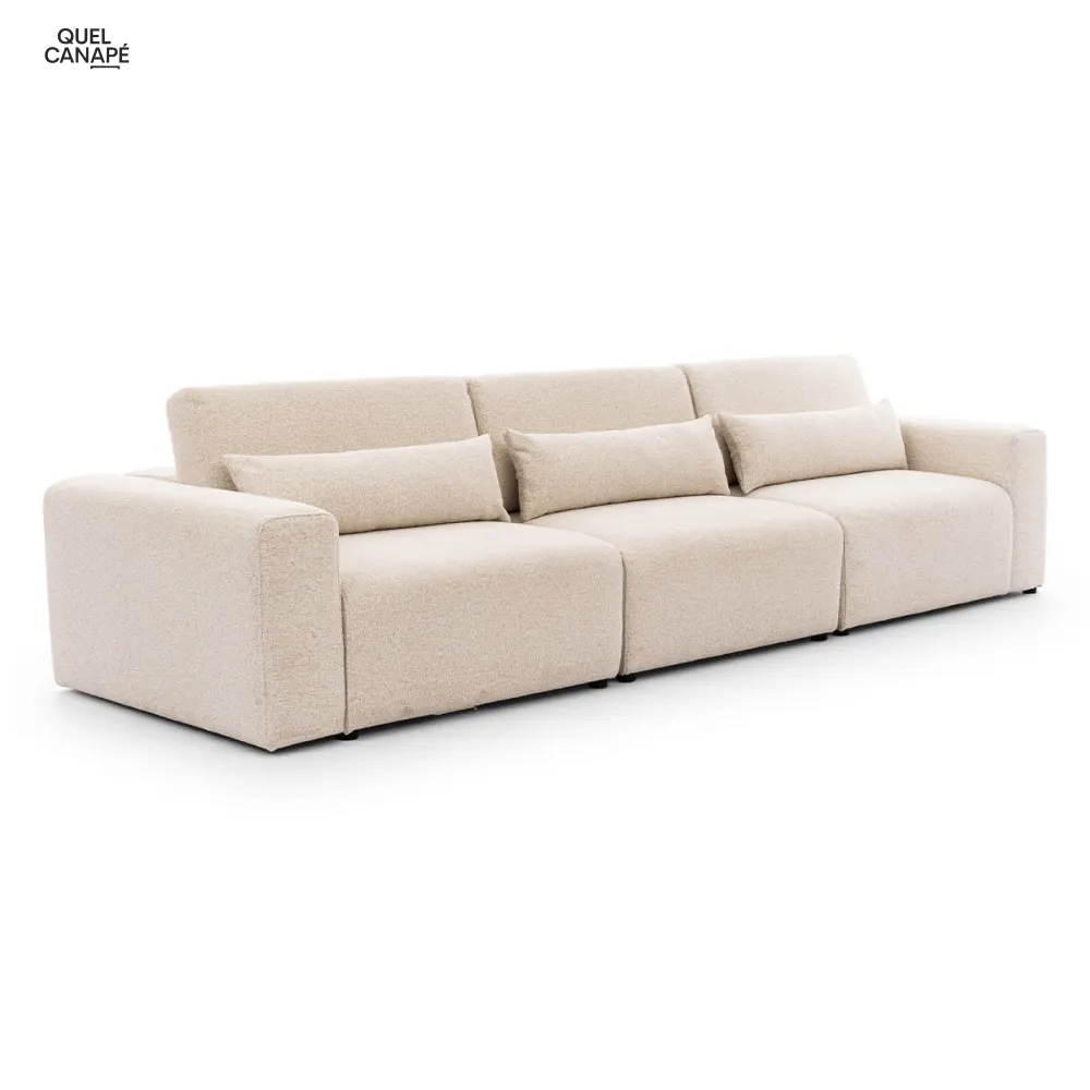 Canapé 3 places modulable têtières relevables bois de pin beige Velano