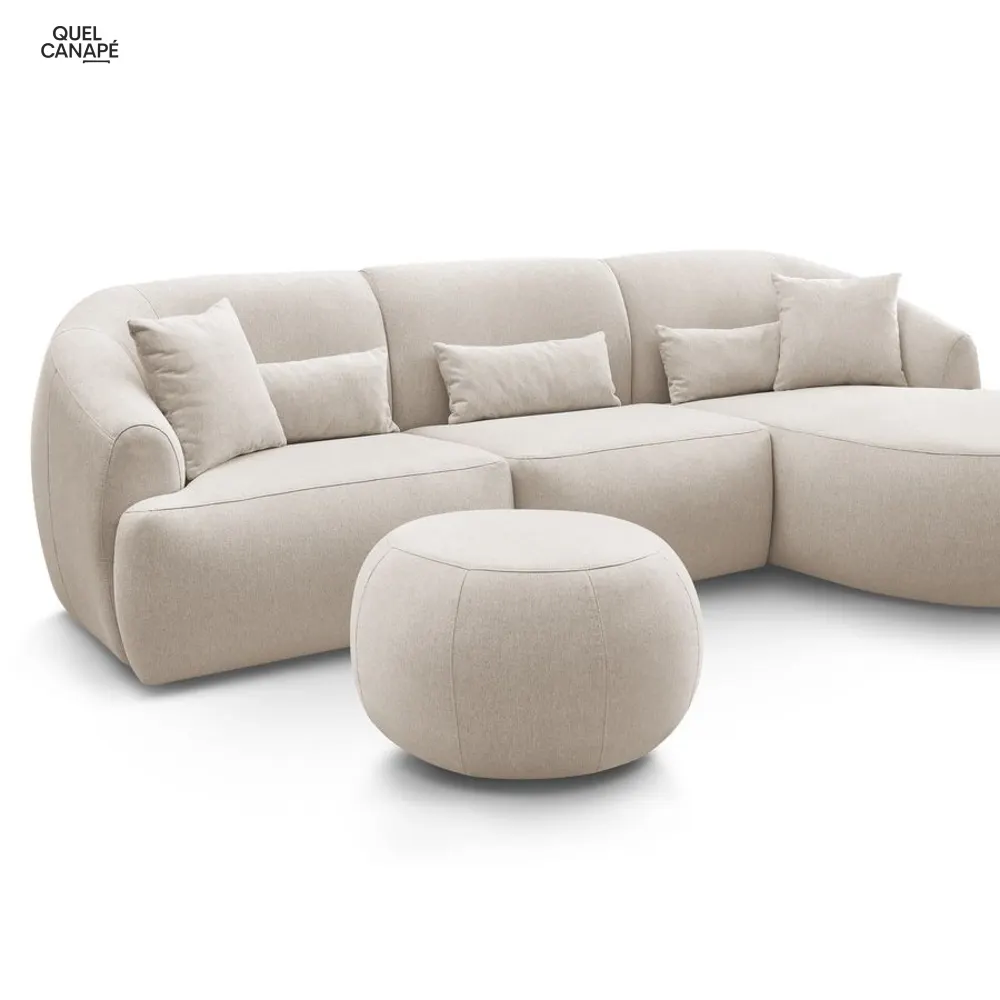 Canapé d'angle fixe ALESIA avec pouf tissu chiné