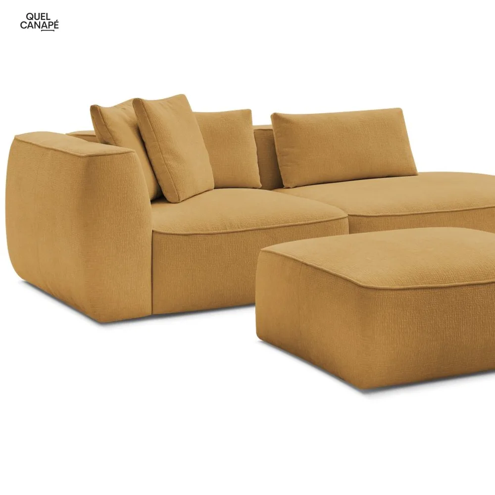 Canapé droit fixe 3 places LEOPOLD tissu texturé avec pouf