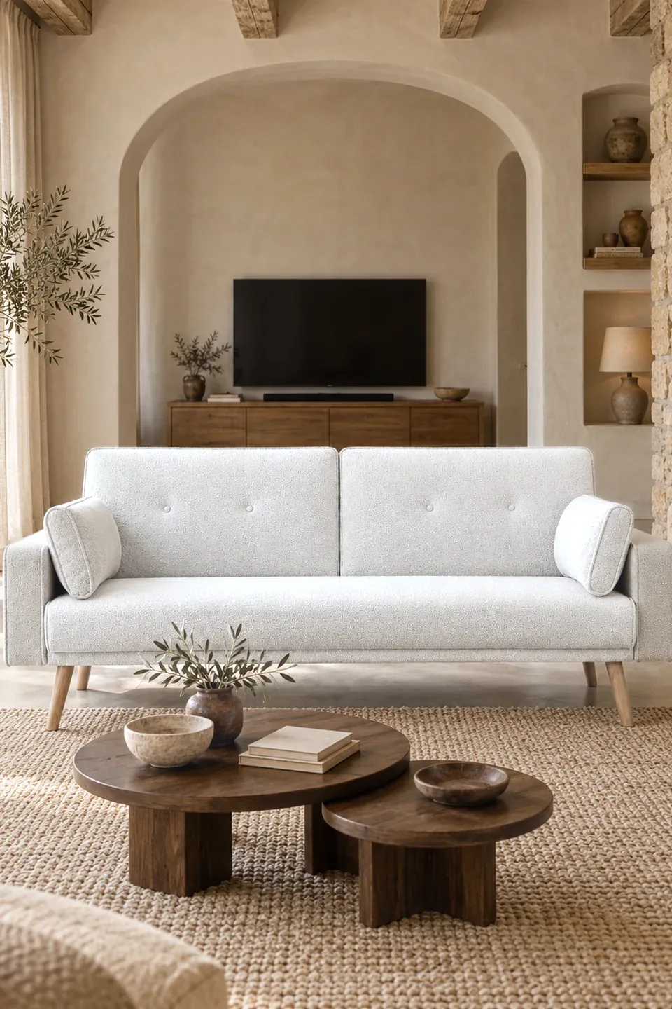 idée décoration tapis, canapé blanc
