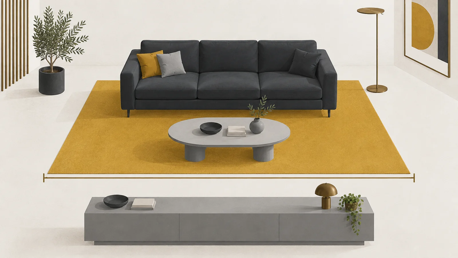 Illustration : Quelle taille de tapis choisir pour le salon et le canapé ?
