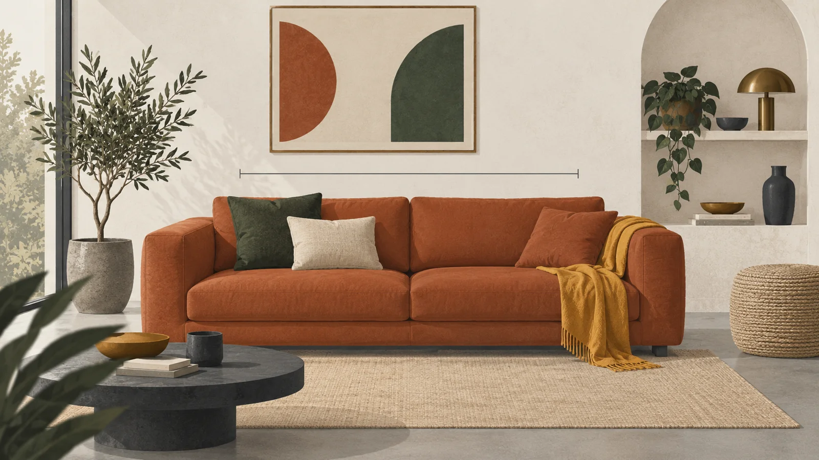 Illustration de l'article : Canapé terracotta : quelles couleurs et matières associer ?
