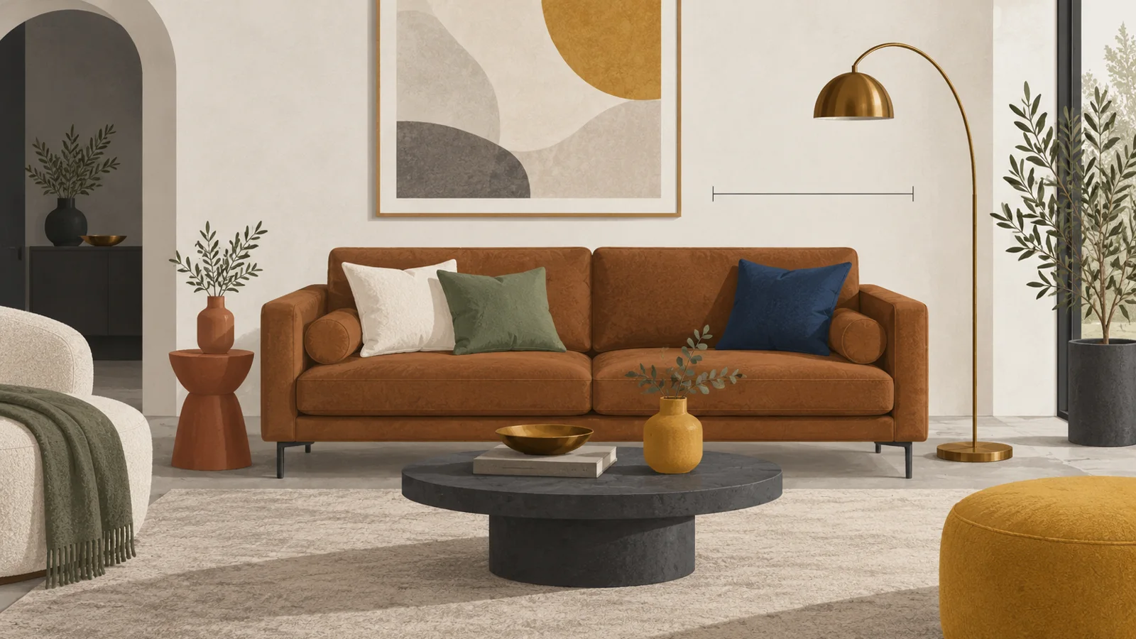 Illustration : Quelle couleur associer avec un canapé marron au salon ?