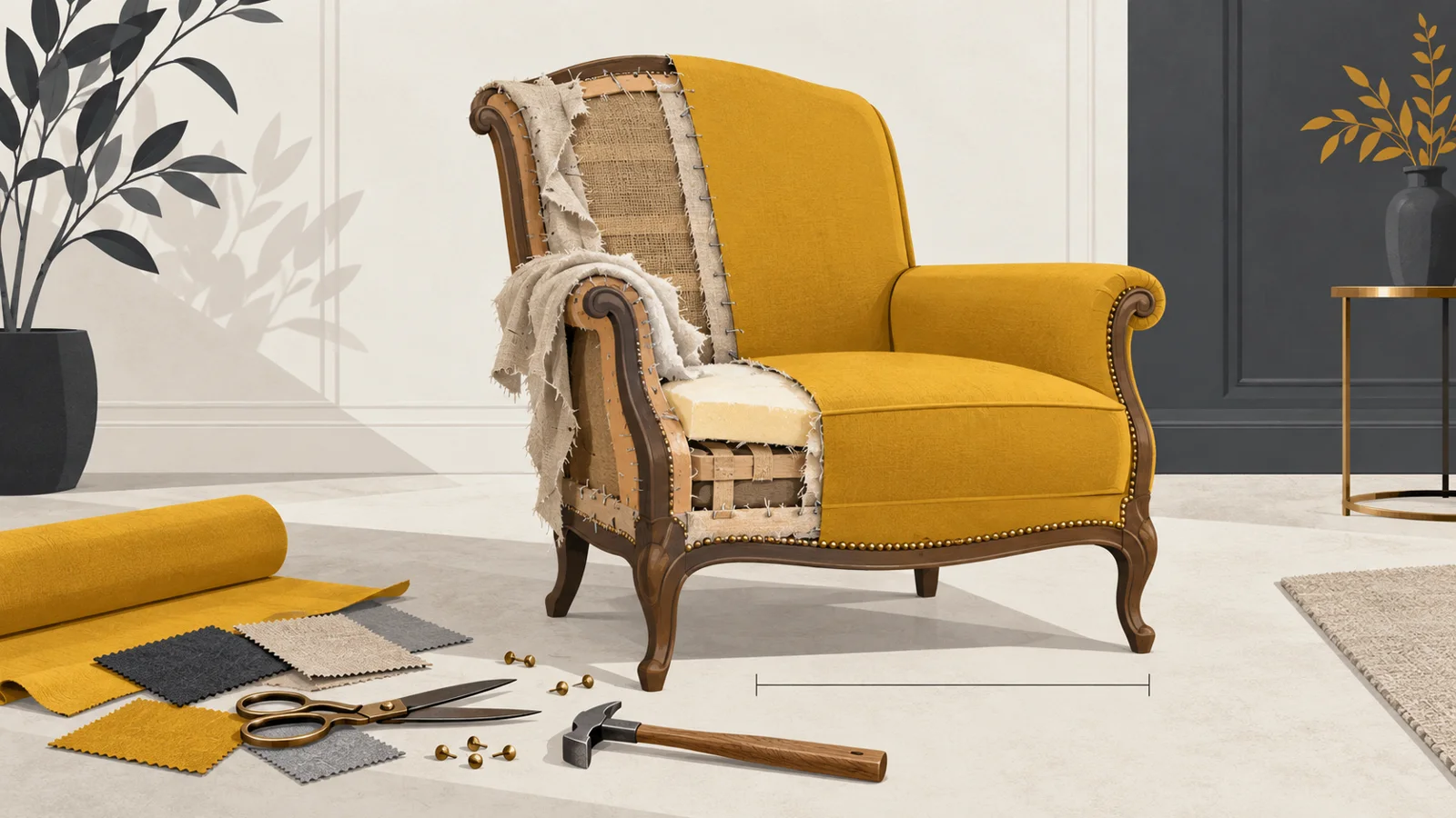 Illustration de l'article : Retapisser un fauteuil : étapes, tissu et choix du tapissier