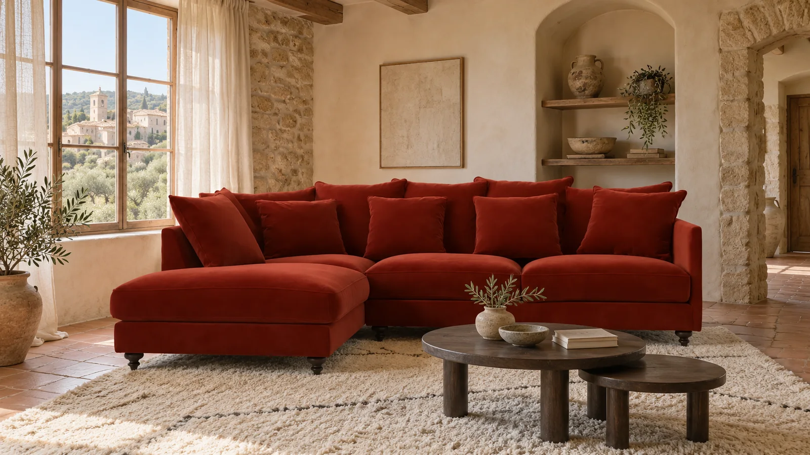 Illustration : Quelle couleur associer avec un canapé rouge? On vous dit tout !