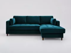 Canapé Anna Maisons du Monde, 4 places d'angle convertible, velours, coloris bleu canard