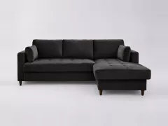 Canapé Anna Maisons du Monde, 4 places d'angle convertible, velours, coloris gris foncé