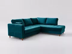 Canapé Anna Maisons du Monde, 5 places d'angle convertible, velours, coloris bleu canard