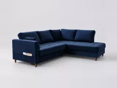 Canapé Anna Maisons du Monde, 5 places d'angle convertible, velours, coloris bleu nuit