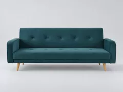 Canapé Broadway Maisons du Monde, 4 places droit convertible, velours, coloris bleu petrole