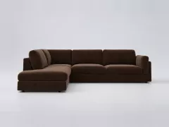 Canapé Cesar AMPM, d'angle convertible, velours, coloris marron torréfié