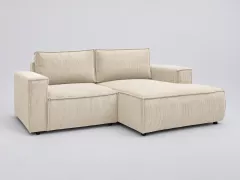 Canapé Nihad Bobochic, 3 places d'angle fixe compact, velours côtelé, coloris beige
