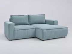 Canapé Nihad Bobochic, 3 places d'angle fixe compact, velours côtelé, coloris bleu clair
