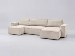 Canapé Nihad Bobochic, 6 places panoramique convertible, velours côtelé, coloris beige