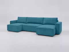 Canapé Nihad Bobochic, 6 places panoramique convertible, velours côtelé, coloris bleu clair