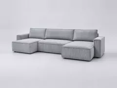 Canapé Nihad Bobochic, 6 places panoramique convertible, velours côtelé, coloris gris clair