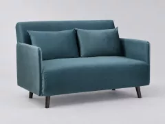 Canapé Belushi, 2 places droit convertible, velours, coloris bleu canard