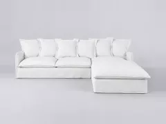 Canapé Barcelone Maisons du Monde, 6 places d'angle convertible, lin, coloris blanc