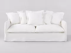 Canapé Barcelone Maisons du Monde, 3 places droit fixe, lin, coloris superieur blanc