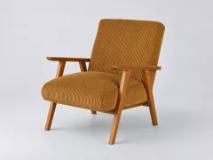 Fauteuil Hermann Maisons du Monde, velours côtelé, coloris bois de hetre et velours cotele jaune curry