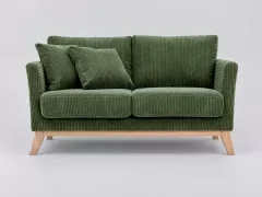 Canapé Oslo Miliboo, 2 places droit fixe, coloris velours côtelé vert kaki
