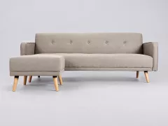 Canapé Ulla Miliboo, 3 places d'angle convertible, coloris avec repose-pieds en tissu beige