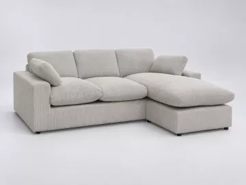 Canapé Belair Bobochic, 3 places d'angle fixe compact réversible, velours côtelé, coloris beige