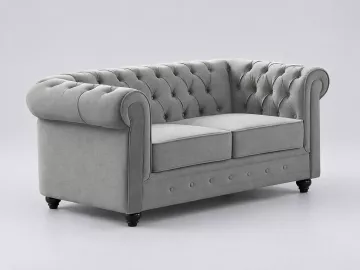 Canapé Chesterfield Maisons du Monde, 2 places droit fixe, tissu, coloris gris clair