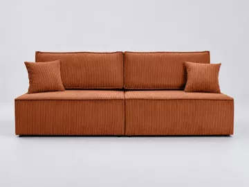 Canapé Fiona Maisons du Monde, 3 places droit convertible, velours, coloris terracotta