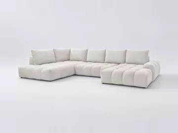 Canapé Everest Bobochic, 6 places panoramique convertible, tissu texturé, coloris blanc