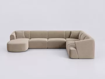 Canapé Campi Maisons du Monde, 7 places panoramique fixe, velours, coloris beige foncé