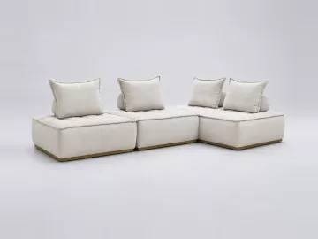 Canapé Elina Bobochic, 4 places d'angle fixe modulable (3 chauffeuses) réversible, coloris blanc