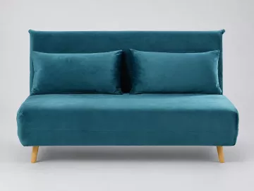 Canapé Nio Maisons du Monde, 2 places droit convertible, velours, coloris bleu pétrole
