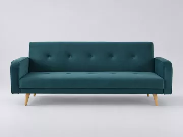 Canapé Broadway Maisons du Monde, 4 places droit convertible, velours, coloris bleu petrole