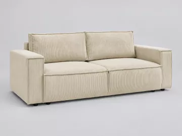 Canapé Nihad Bobochic, 3 places droit convertible, velours côtelé, coloris beige