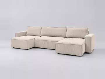 Canapé Nihad Bobochic, 6 places panoramique convertible, velours côtelé, coloris beige