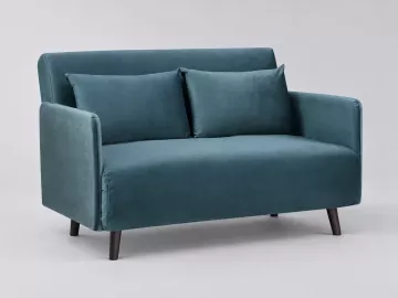 Canapé Belushi, 2 places droit convertible, velours, coloris bleu canard