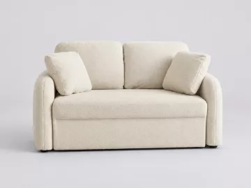 Canapé Milano Maisons du Monde, 2 places droit fixe, bouclette, coloris cosy rond tissu bouclettes creme
