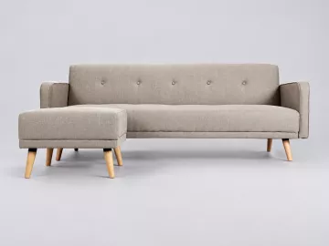 Canapé Ulla Miliboo, 3 places d'angle convertible, coloris avec repose-pieds en tissu beige