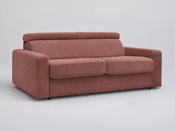 Canapé Monaco Bobochic, 3 places droit convertible express couchage 140x190, velours côtelé, coloris rose
