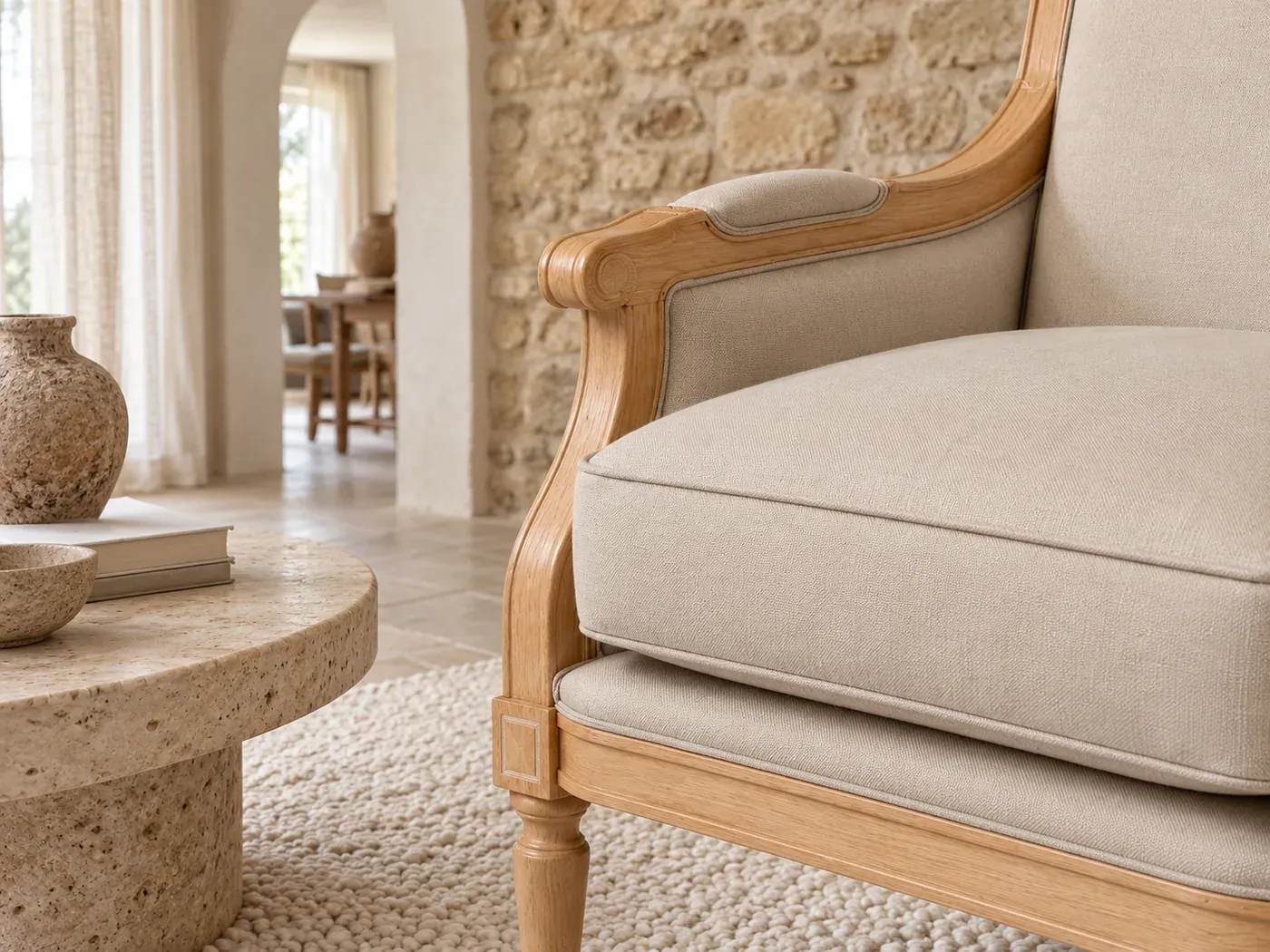 Fauteuil Casanova Maisons du Monde, mise en situation dans un salon (illustration IA 8)