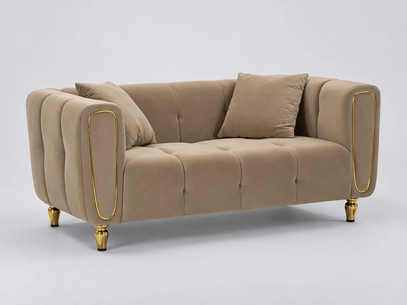 Canapé Alma Maisons du Monde, 2 places droit fixe, velours, coloris beige
