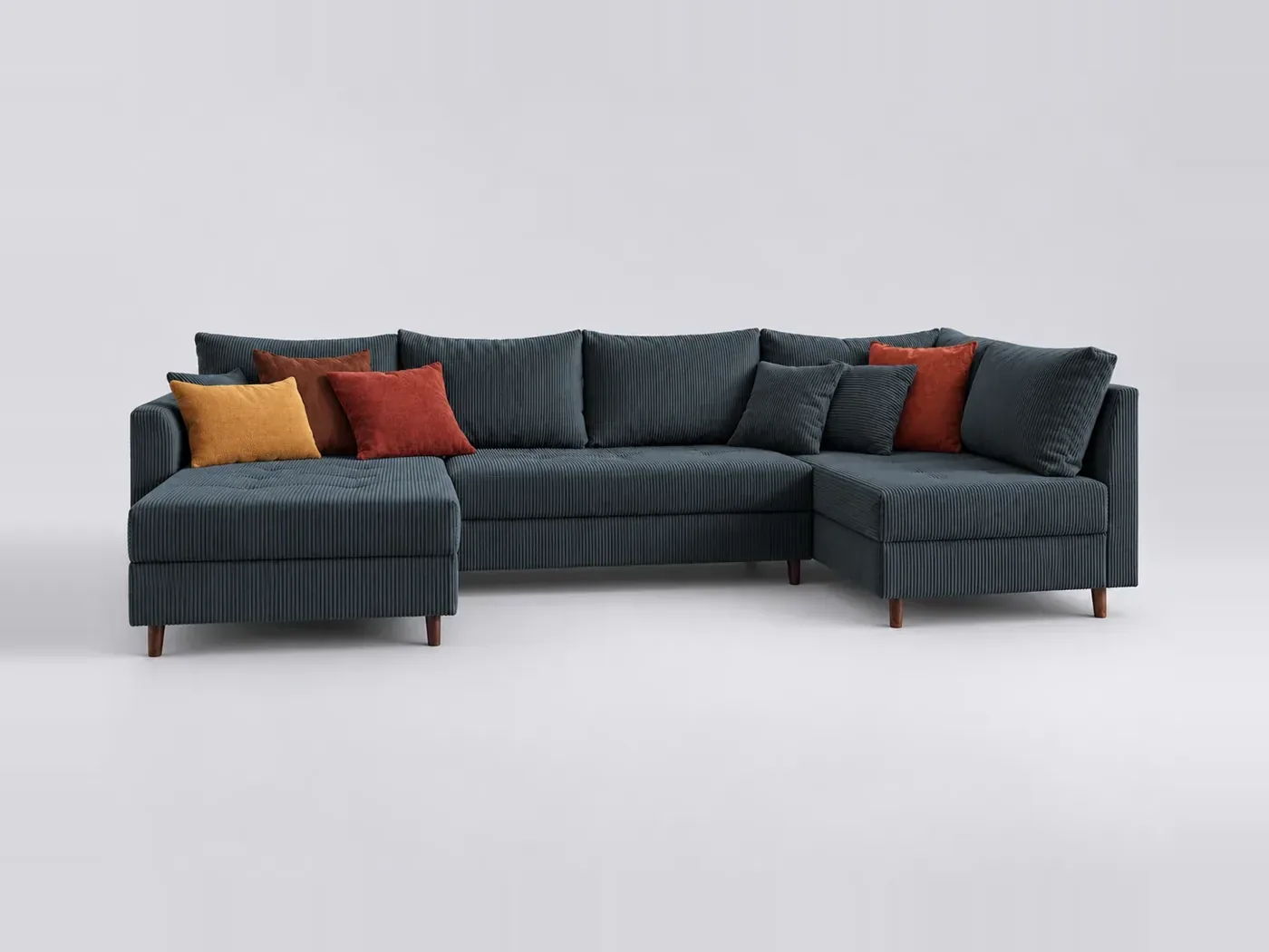 Canapé Rune Best Mobilier, 7 places d'angle convertible, velours côtelé, coloris bleu nuit