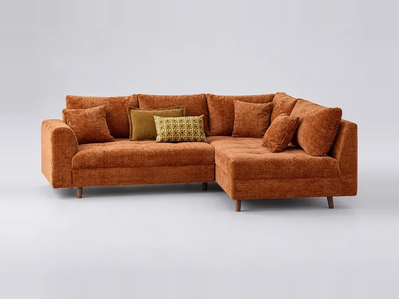 Canapé Rune Best Mobilier, 4 places d'angle fixe, velours, coloris rouille