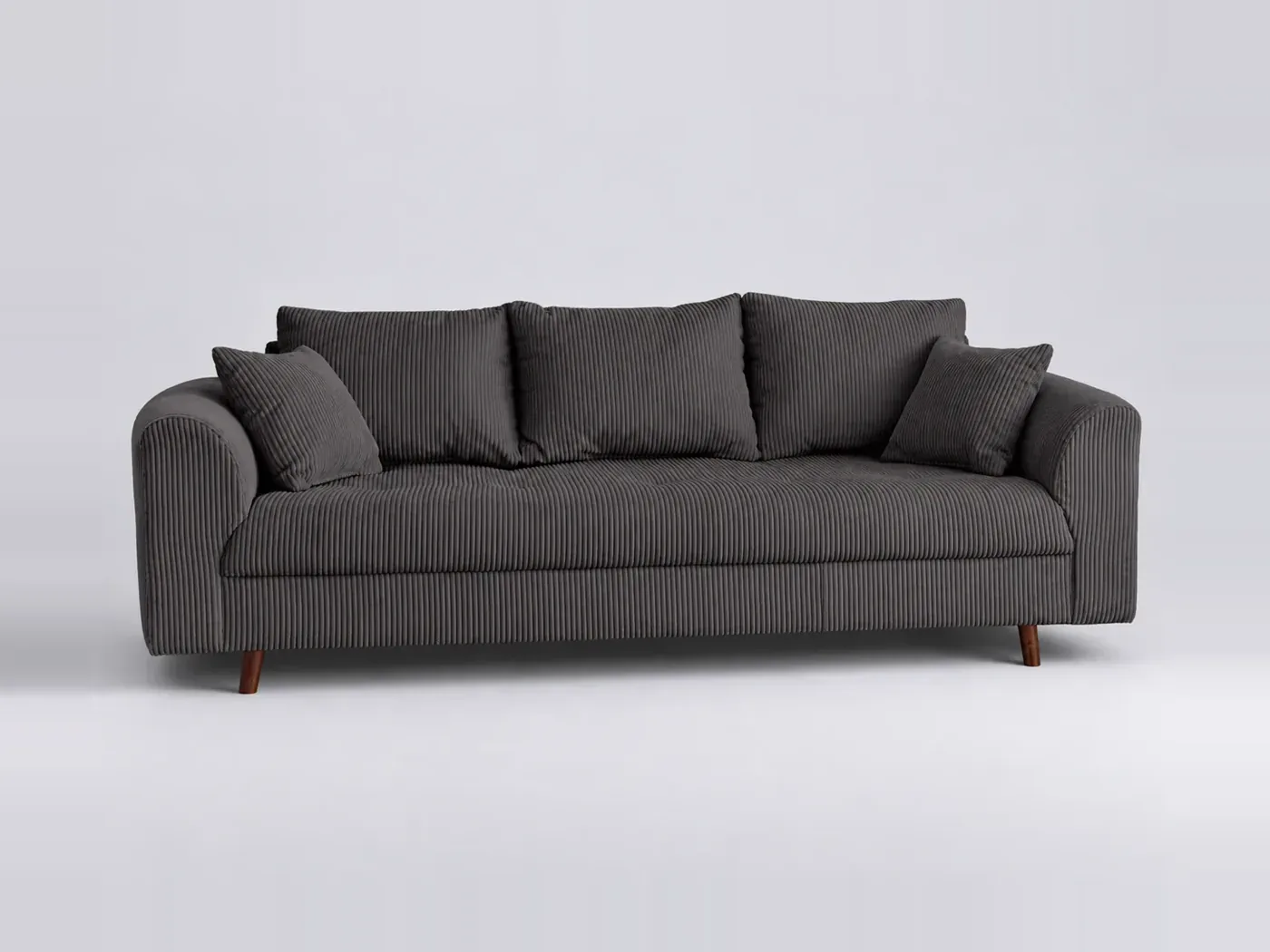 Canapé Rune Maisons du Monde, 3 places droit fixe, velours côtelé, coloris gris foncé