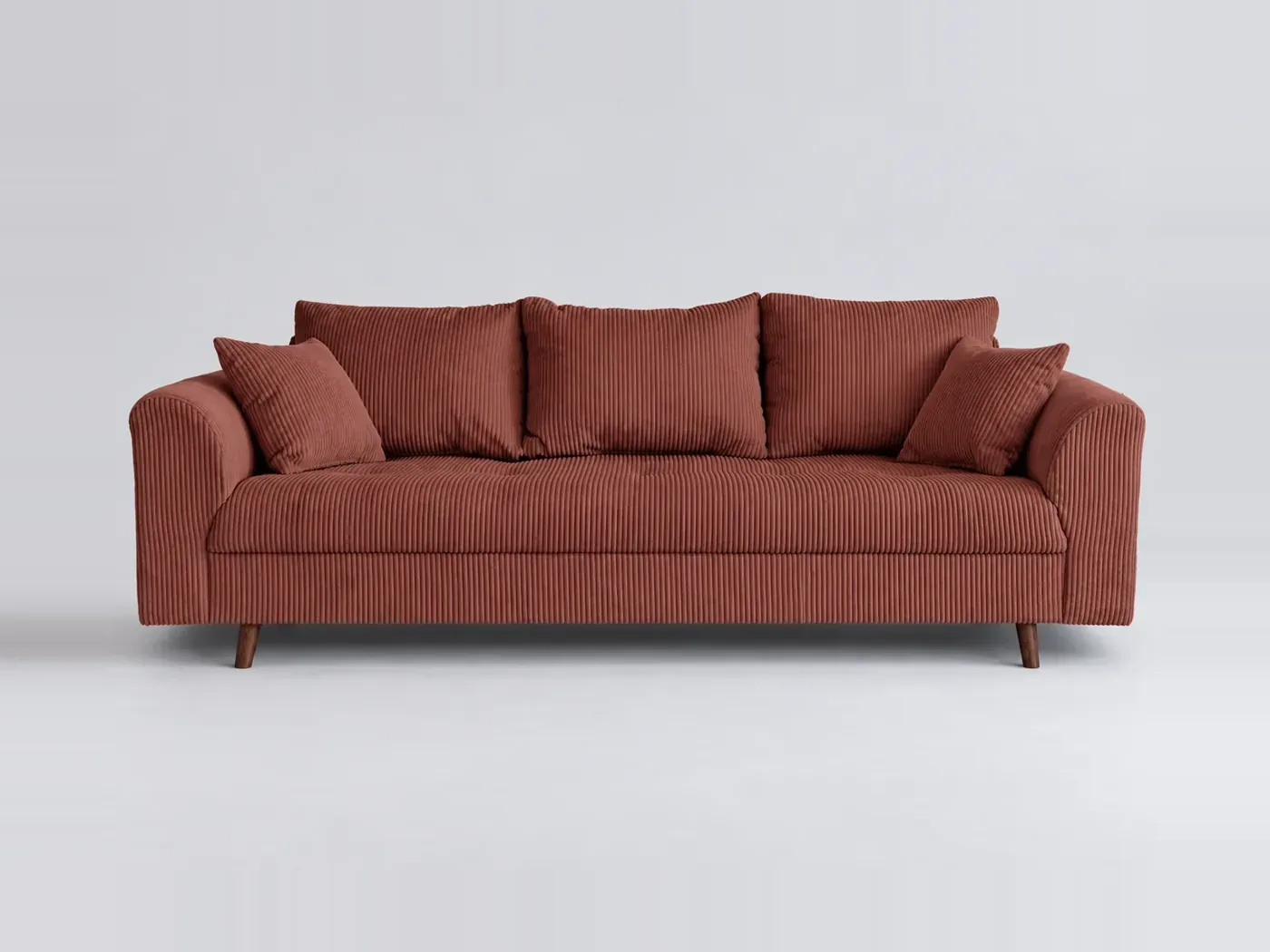 Canapé Rune Best Mobilier, 3 places droit fixe, velours côtelé, coloris terracotta